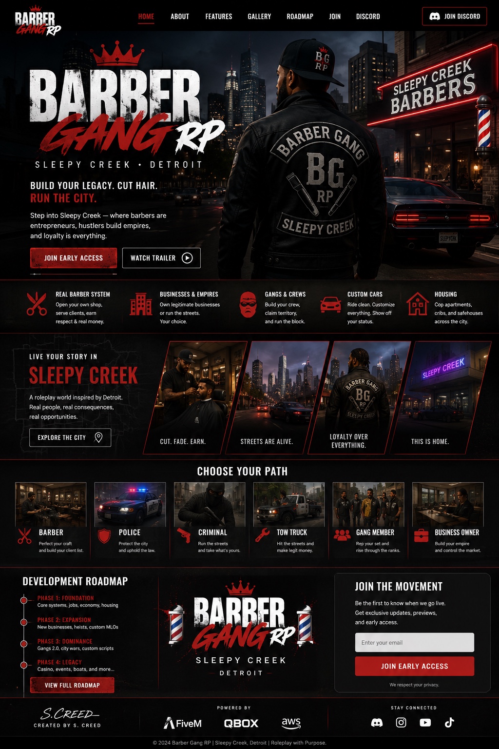 Barber Gang RP concept art showing Sleepy Creek and a Barber Gang character